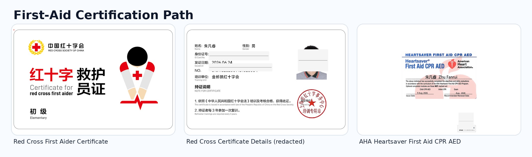 First-aid certificate details